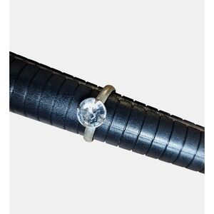 Vintage Round White Gemstone Ring Silver Plated Size 8.5 Costume Jewelry